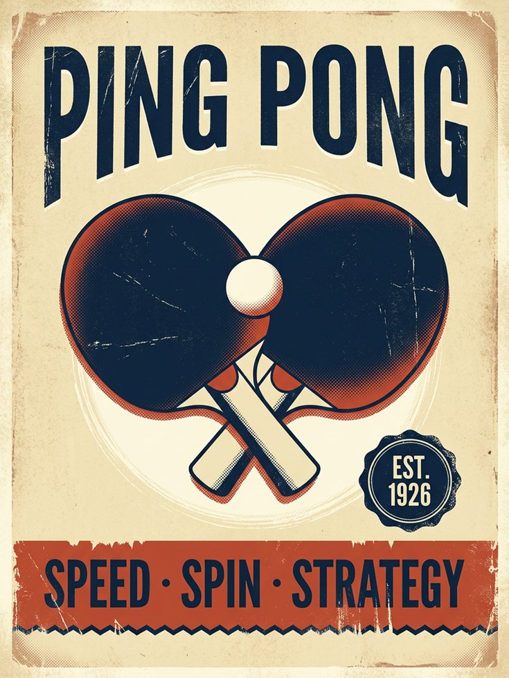 Vintage Ping Pong Poster: Retro Table Tennis Wall Art - artwork on paper