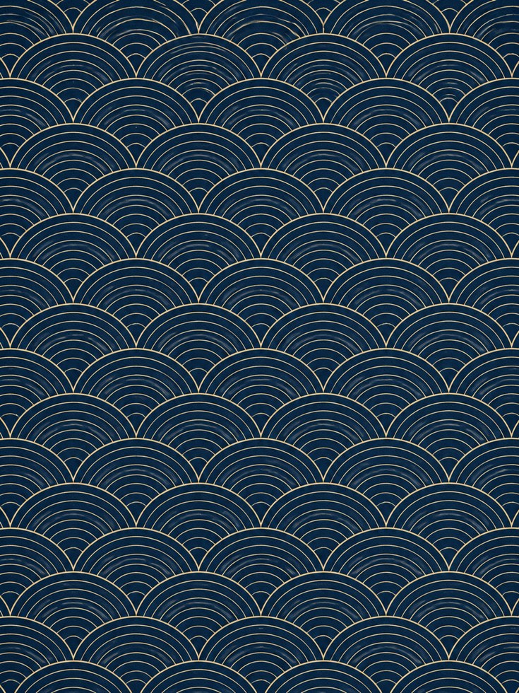 Wave Pattern Print: Japanese Seigaiha Design (Navy Blue & Gold) - artwork on paper