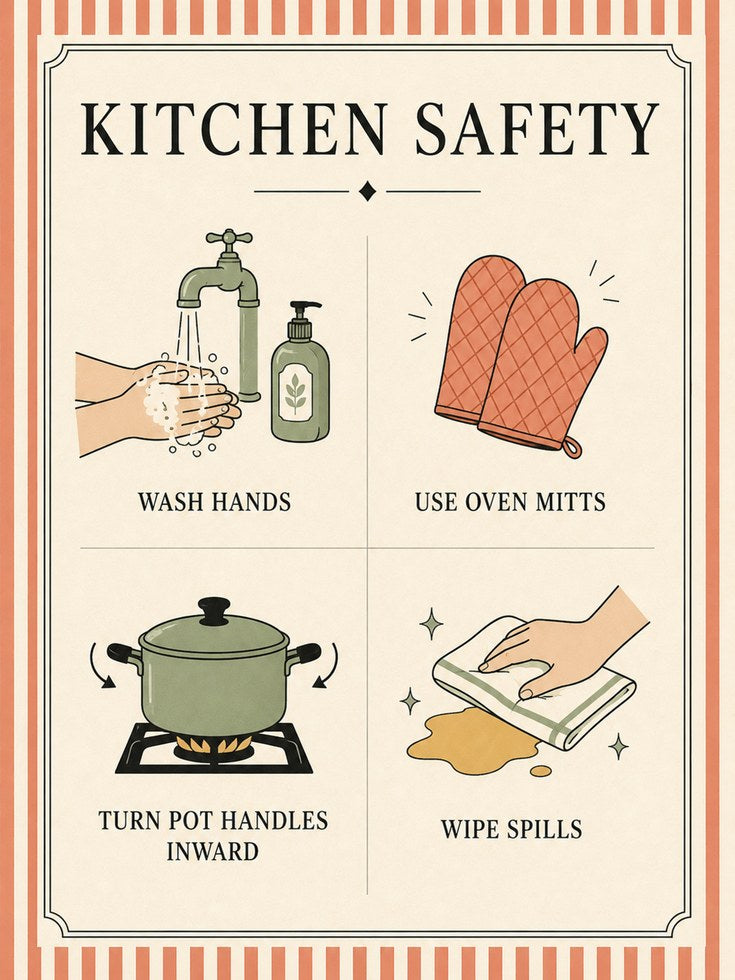Kitchen Safety Poster: Vintage Instructional Wall Art - artwork on paper