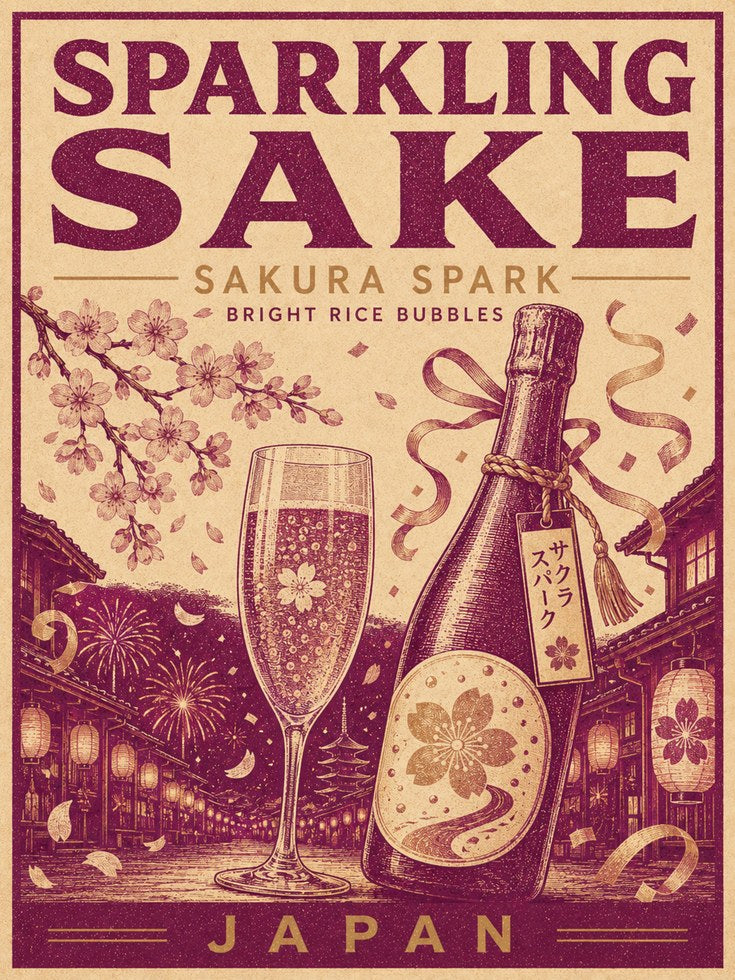 Japanese Sake Wall Art: Retro Vintage Poster - artwork on paper