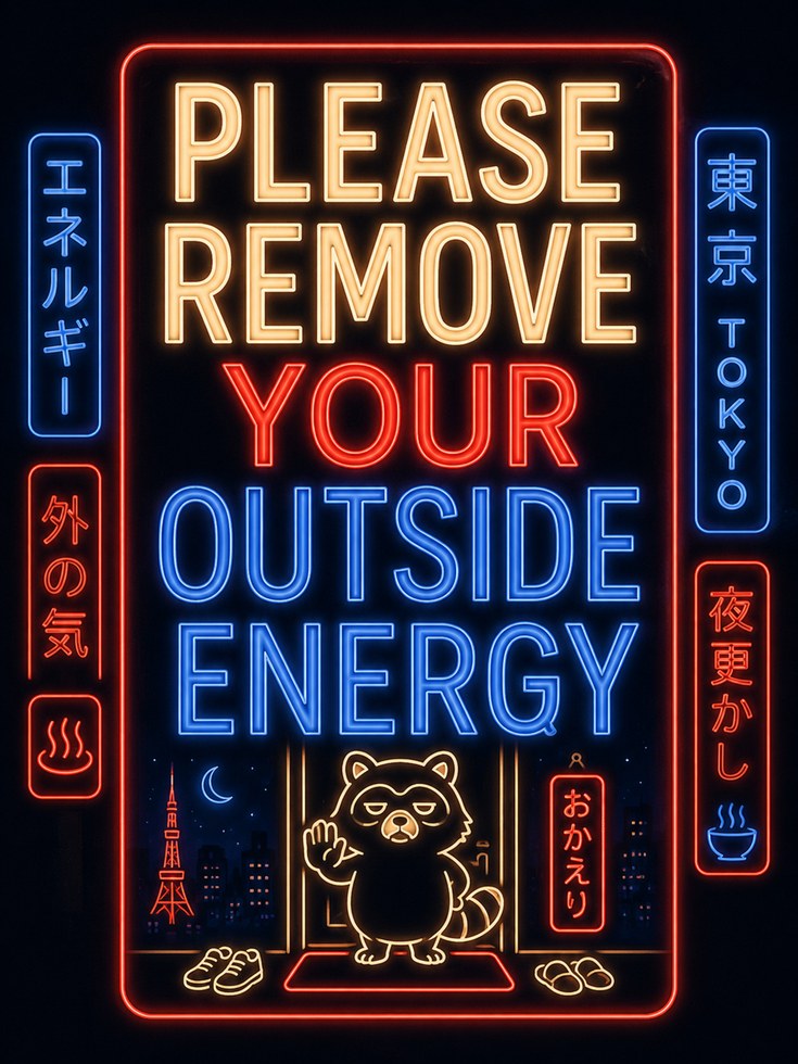 Tokyo Neon Sign Art Print: Remove Your Outside Energy Raccoon - artwork on paper