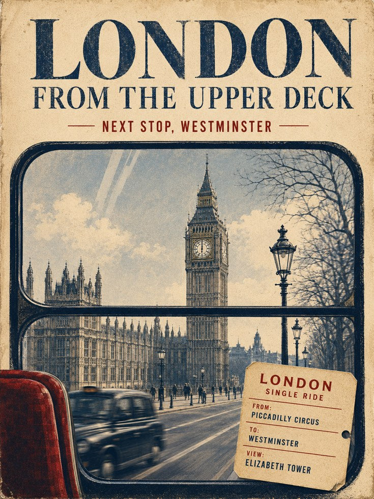 London Travel Poster – Vintage Bus Art - artwork on paper