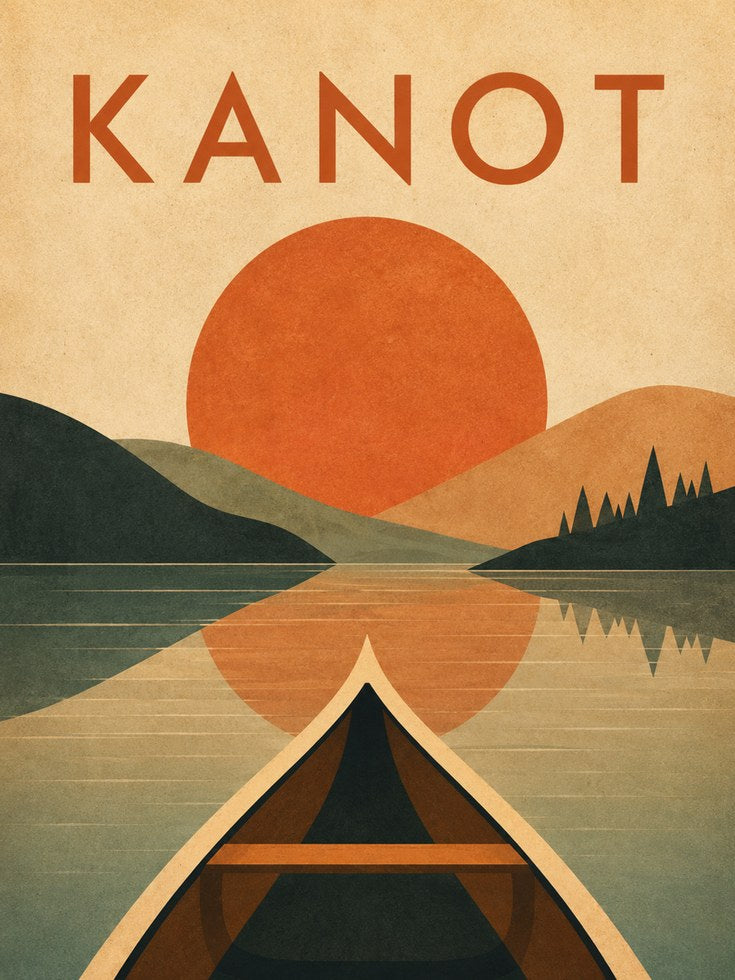 Kanot Lake Sunset Poster: Vintage Scandinavian Travel Art - artwork on paper