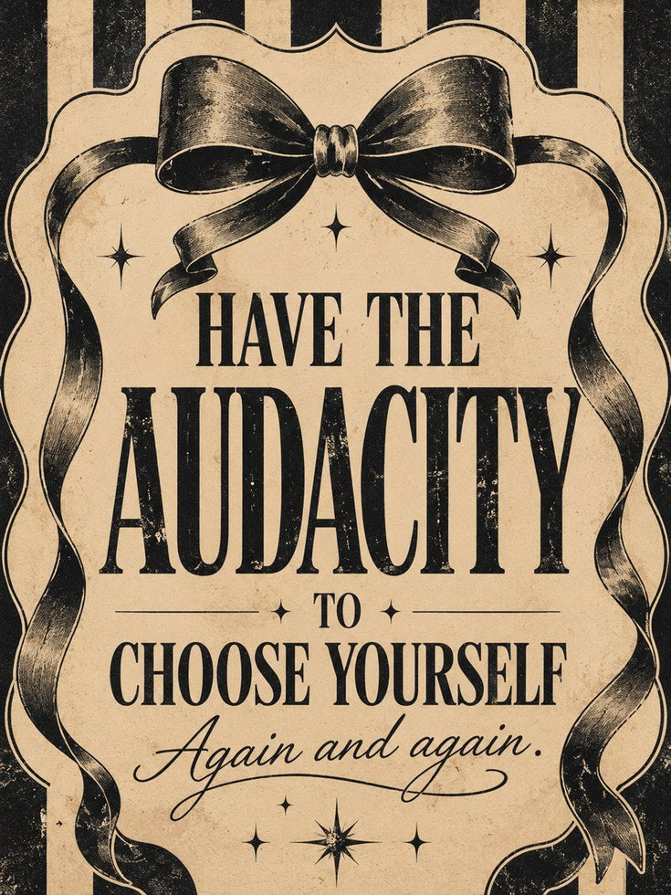Vintage Motivational Ribbon Quote Print: Black and Cream Typography - artwork on paper