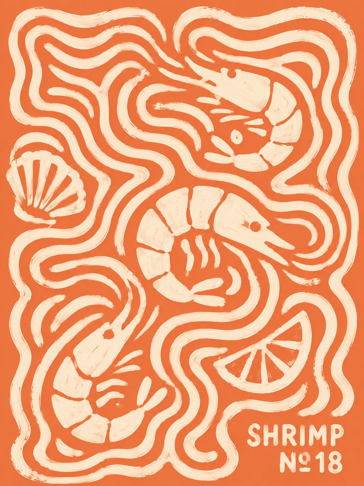 Shrimp Kitchen Wall Art – Coastal Food Print - artwork on paper