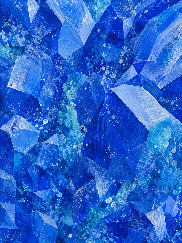 Blue Geometric Abstract Art Print: Cubist Fractured Ice Design - artwork on paper
