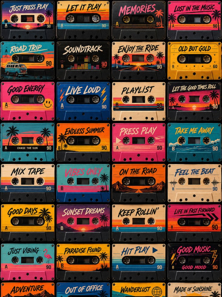 Retro Music Print – Cassette Tapes - artwork on paper
