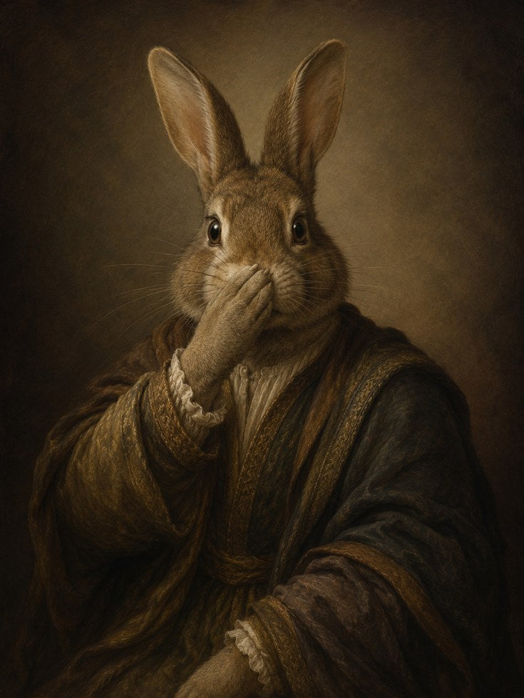 Funny Bathroom Poster Rabbit Wall Art: Classical Renaissance Style - artwork on paper