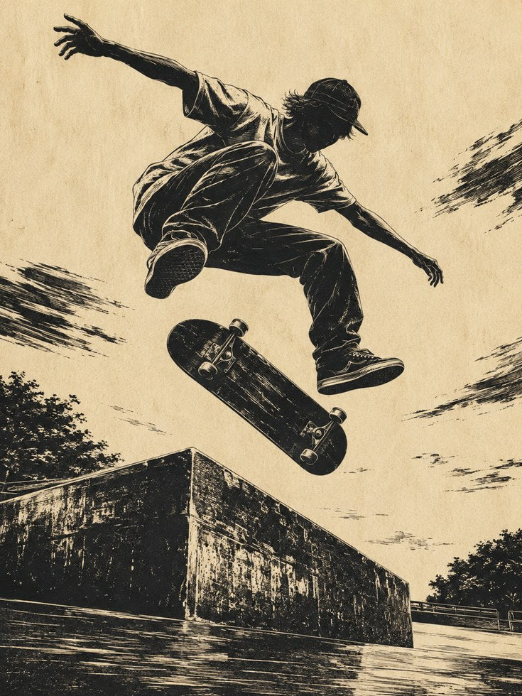 Skateboard Wall Art – Vintage Skater Print - artwork on paper
