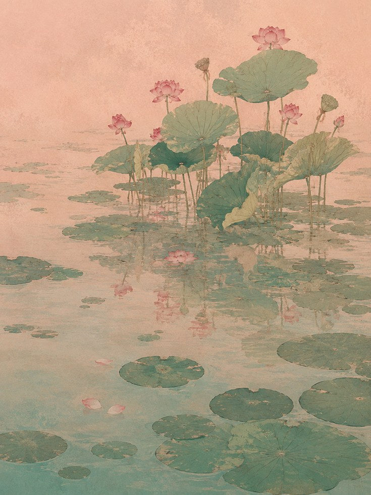 Lotus Pond Art Print: Vintage Asian Botanical Watercolor - artwork on paper