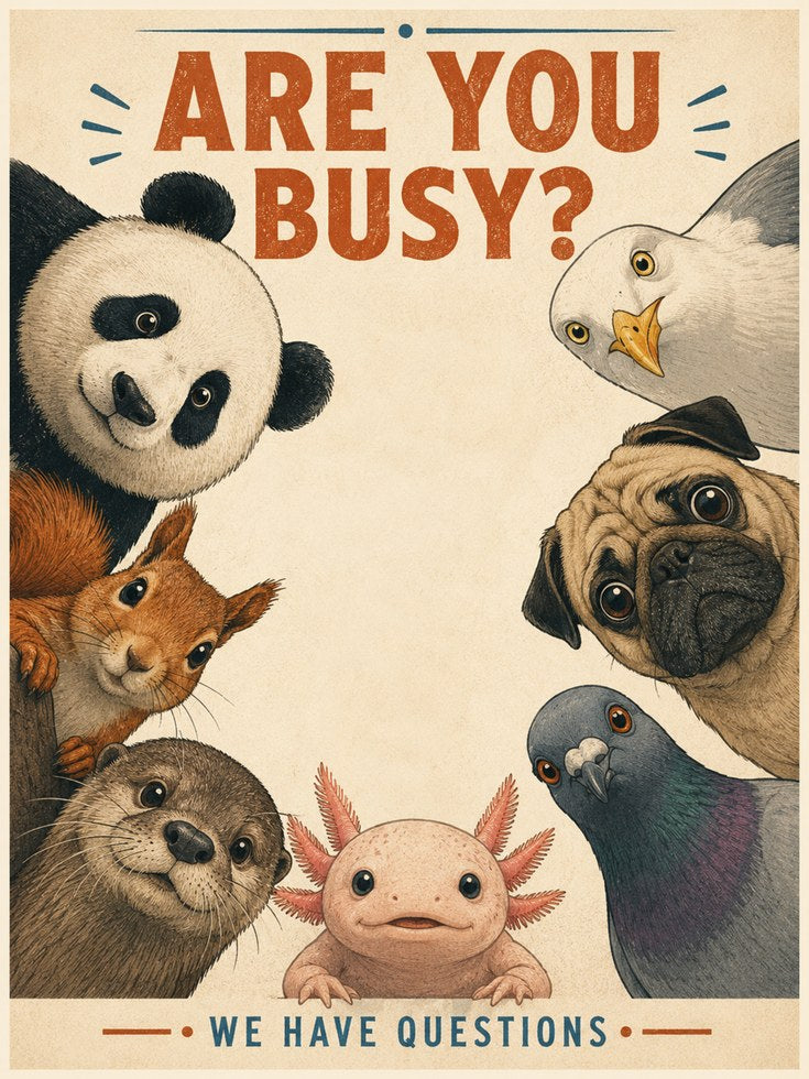 Are You Busy Animal Circle Print: Vintage Storybook Illustration - artwork on paper