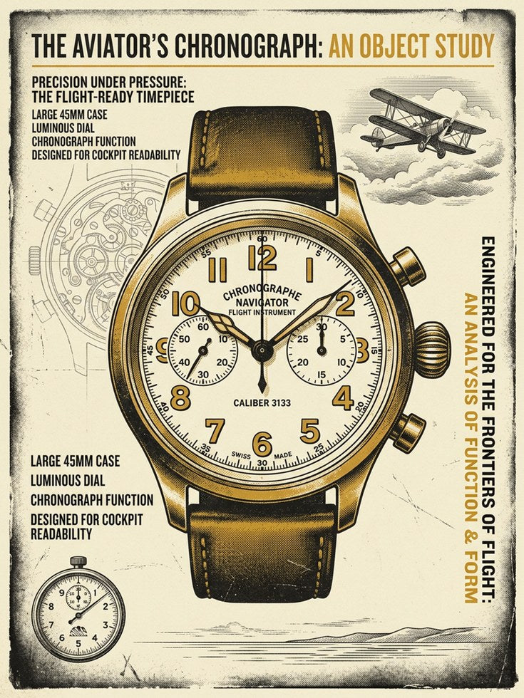 Vintage Aviator Chronograph Poster: Retro Aviation Watch Art - artwork on paper