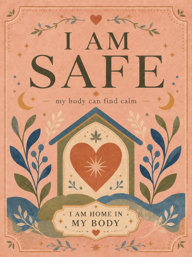 Affirmation Folk Art – I Am Safe Print - artwork on paper