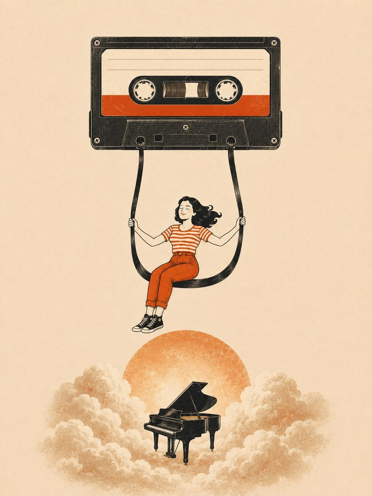 Whimsical Cassette Tape Art Print - artwork on paper