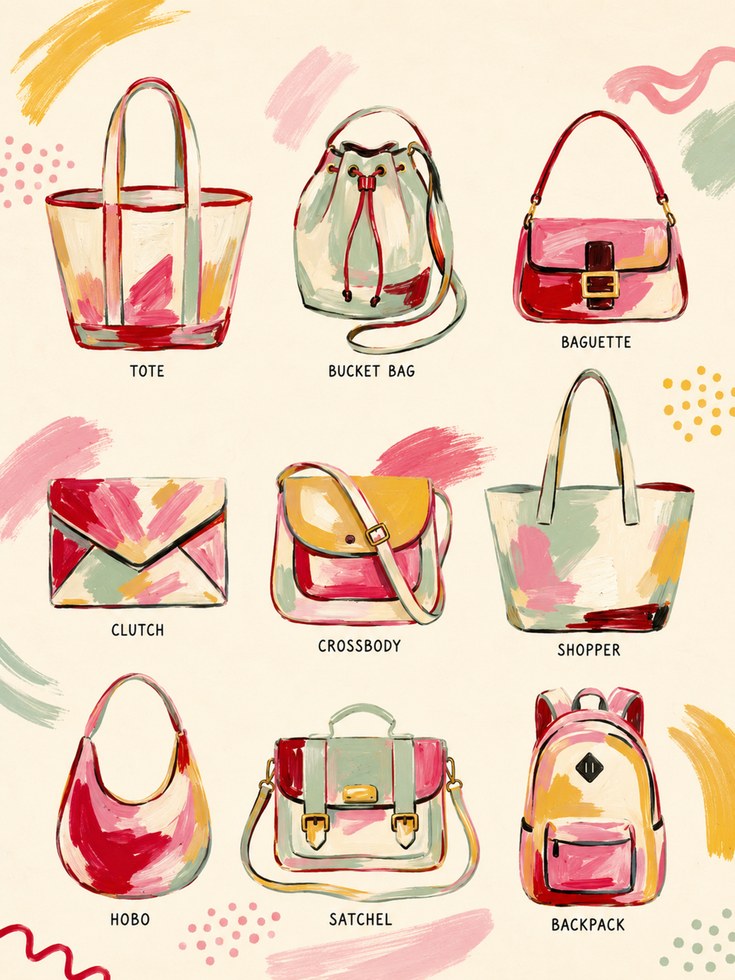 Handbag Collection Guide: Fashion Illustration Art Print - artwork on paper