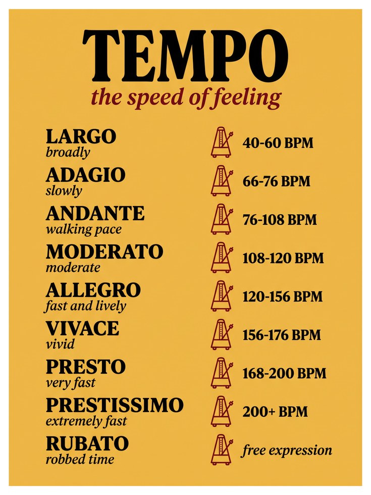 Music Tempo Poster: Educational BPM Chart - artwork on paper