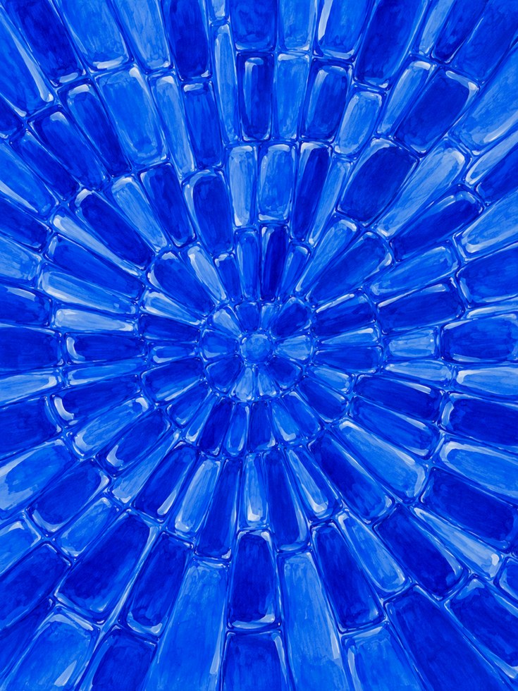 Blue Glass Radial Pattern Art Print: Abstract Geometric Design - artwork on paper