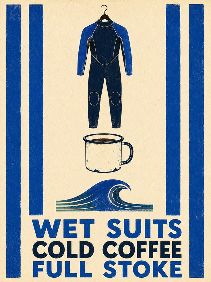 Surf Wall Art – Wetsuit Coffee Print - artwork on paper