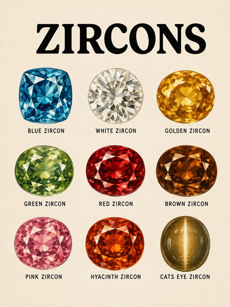 Zircon Gemstone Chart Print: Vintage Educational Poster - artwork on paper