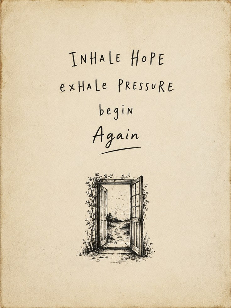 Inhale Hope Motivational Print: Vintage Door Illustration Art - artwork on paper