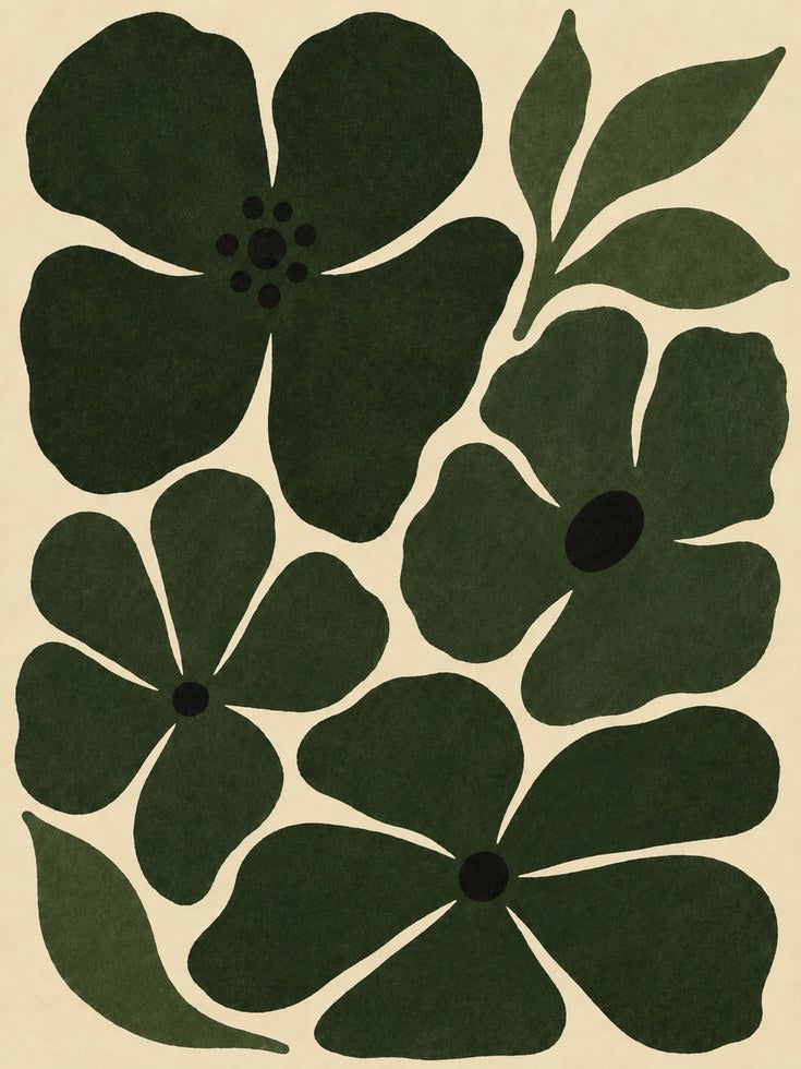 Abstract Green Floral Art Print: Mid-Century Modern Botanical - artwork on paper