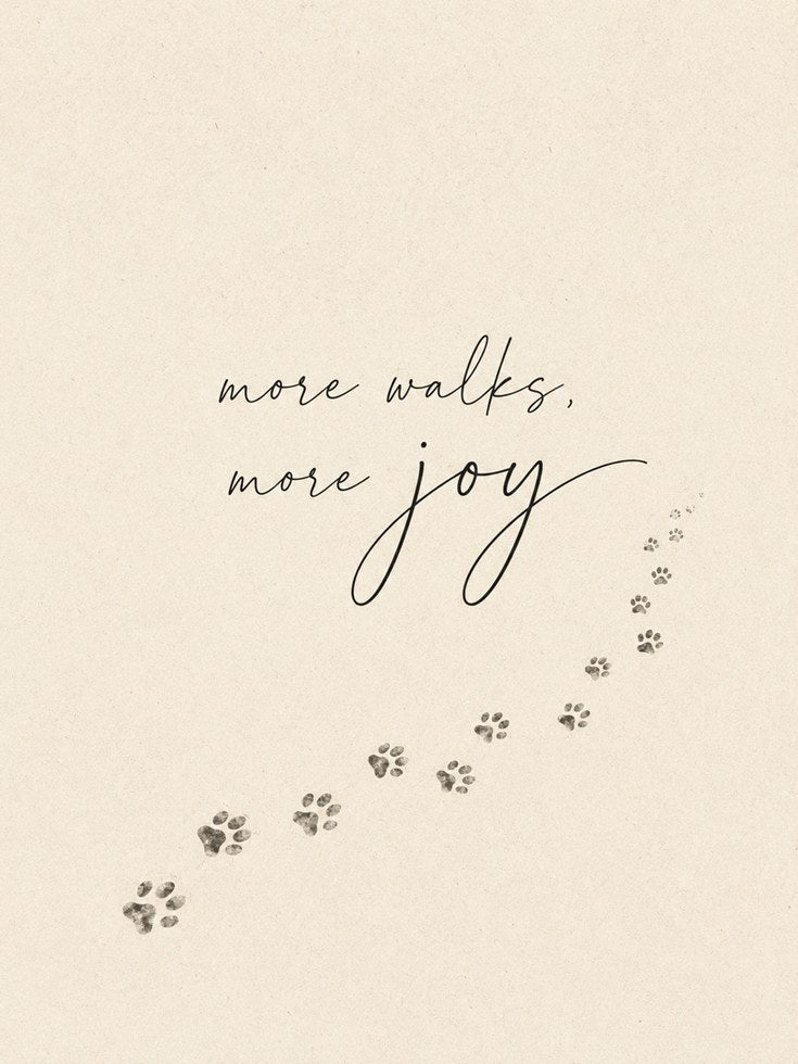 More Walks More Joy Dog Paw Print: Minimalist Typography Art - artwork on paper