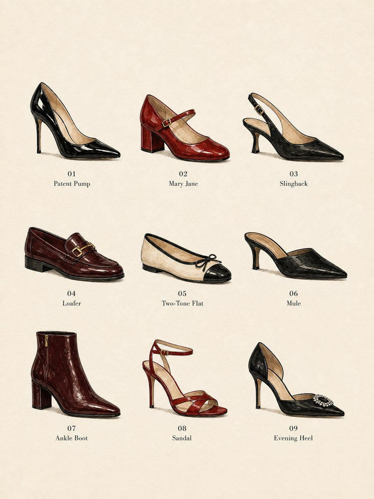 Vintage Shoe Collection Poster: Classic Fashion Illustration - artwork on paper