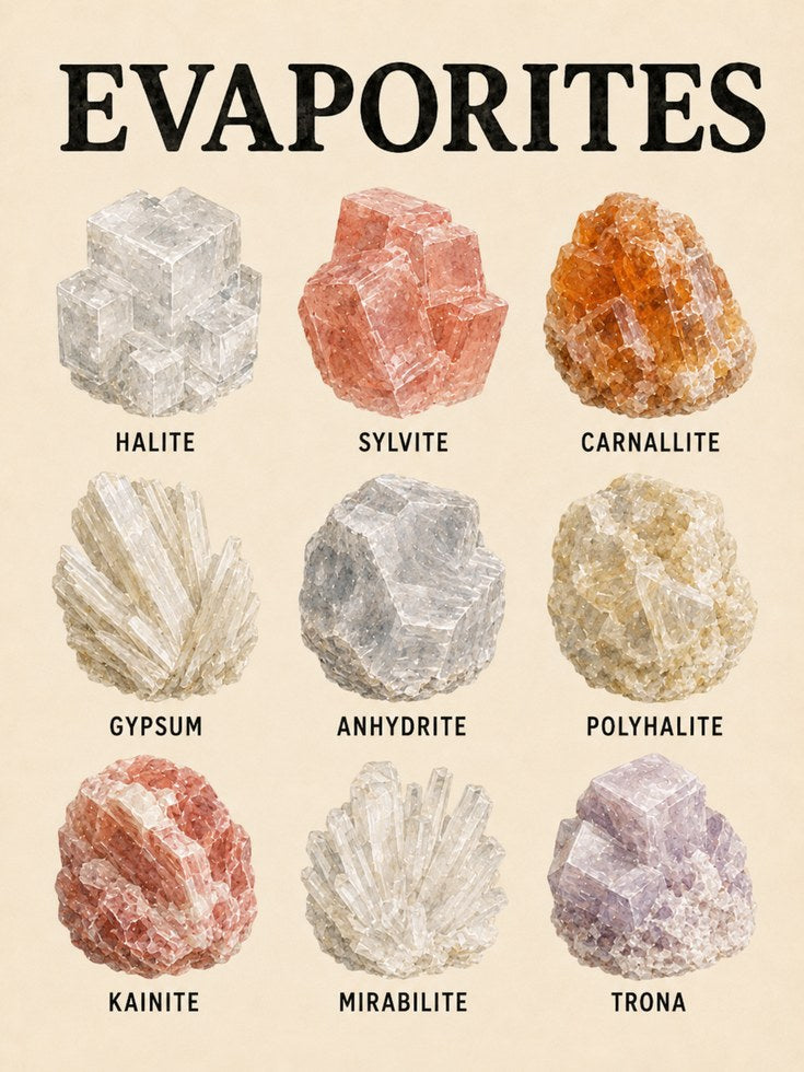 Evaporite Minerals Chart Print: Geological Science Wall Art - artwork on paper