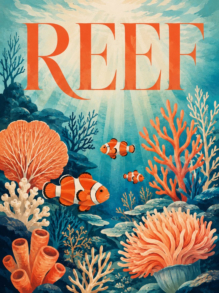 Coral Reef Wall Art – Ocean Typography Print - artwork on paper
