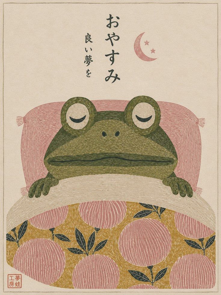 Japanese Frog Sleeping Print - artwork on paper