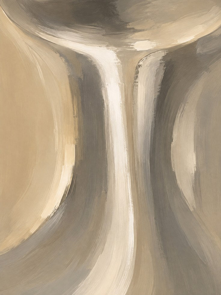 Abstract Flowing Curves Wall Art: Neutral Beige and Gray Brushstrokes - artwork on paper