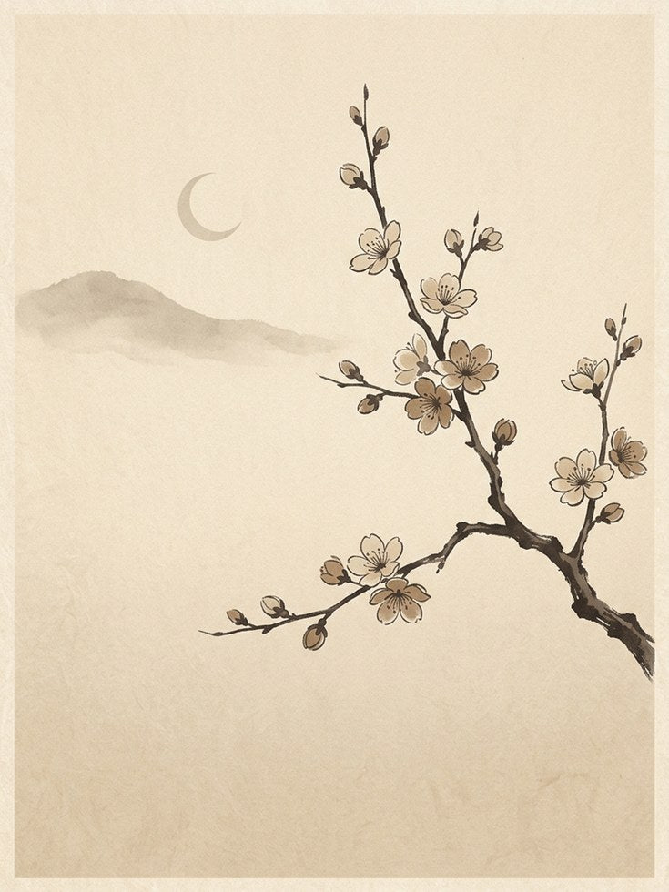Japanese Cherry Blossom Print — Minimalist Ink Painting - artwork on paper