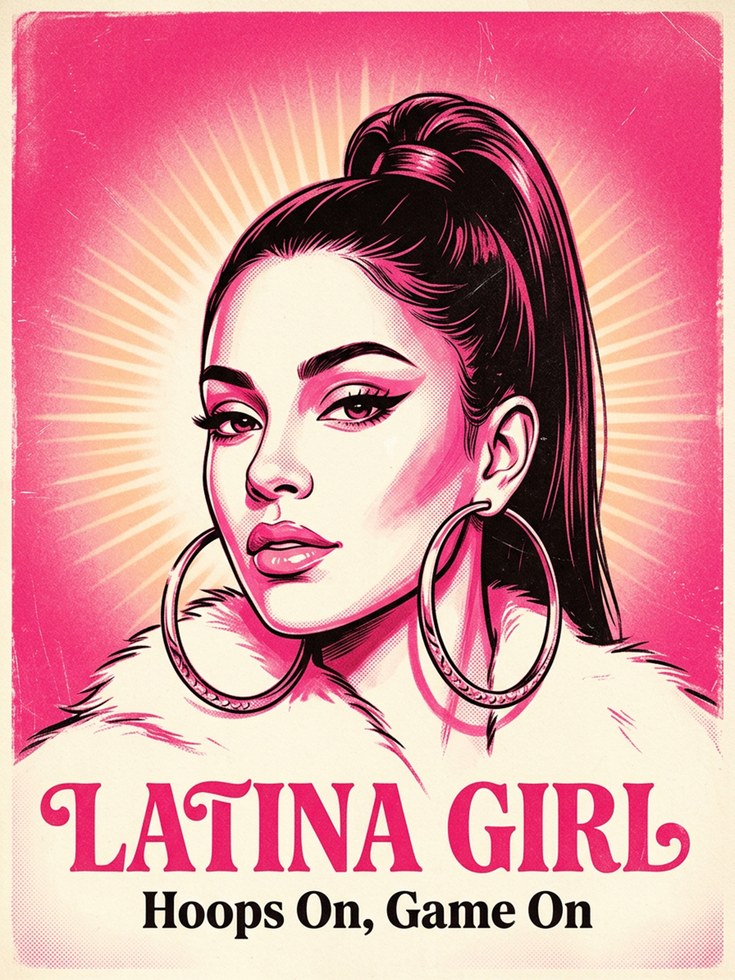 Latina Girl Pop Art Print: Pink Street Art Portrait Poster - artwork on paper