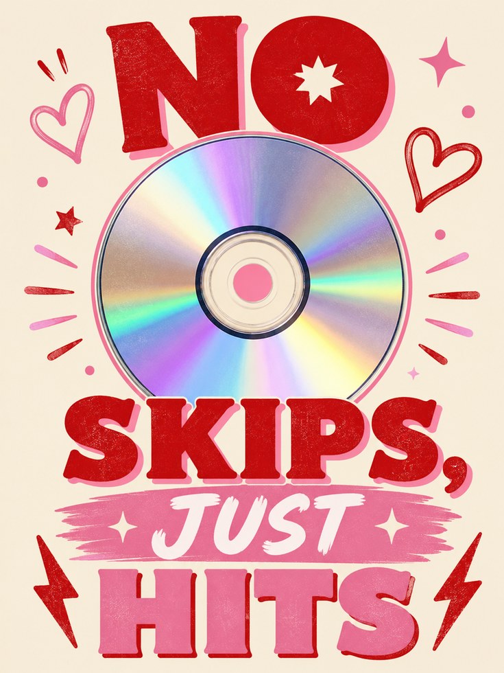 Retro Music Wall Art – No Skips Just Hits Print - artwork on paper