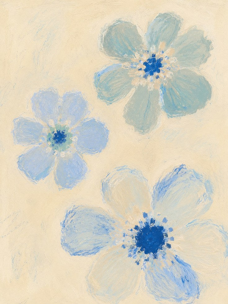Blue Flower Wall Art – Soft Floral Print - artwork on paper