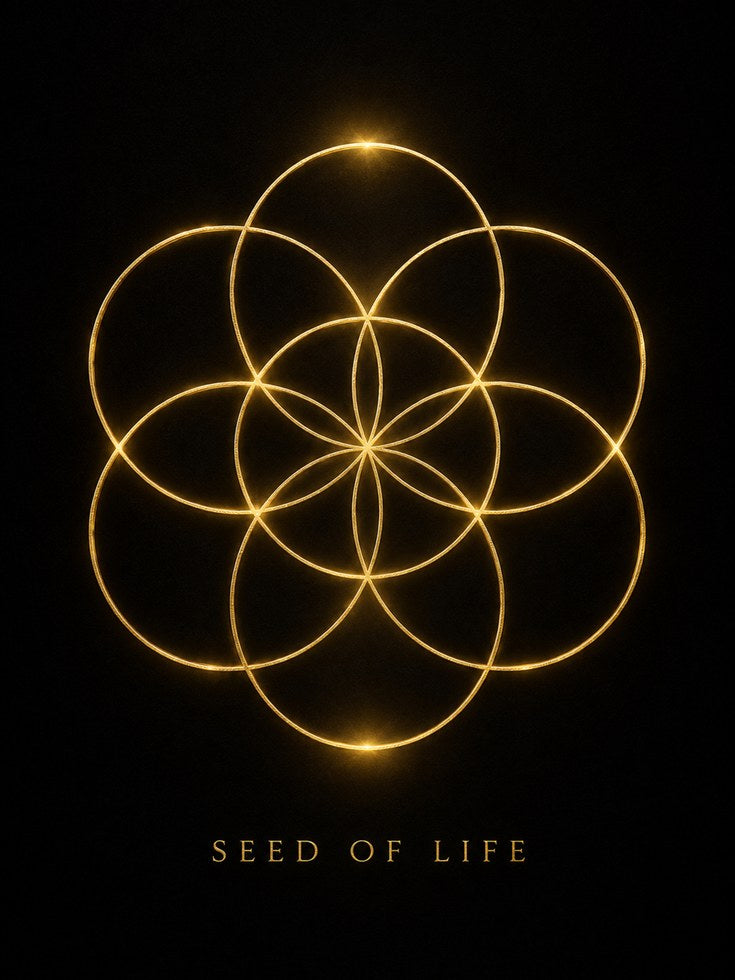 Flower of Life Print: Spiritual Wall Art (Gold on Black) - artwork on paper