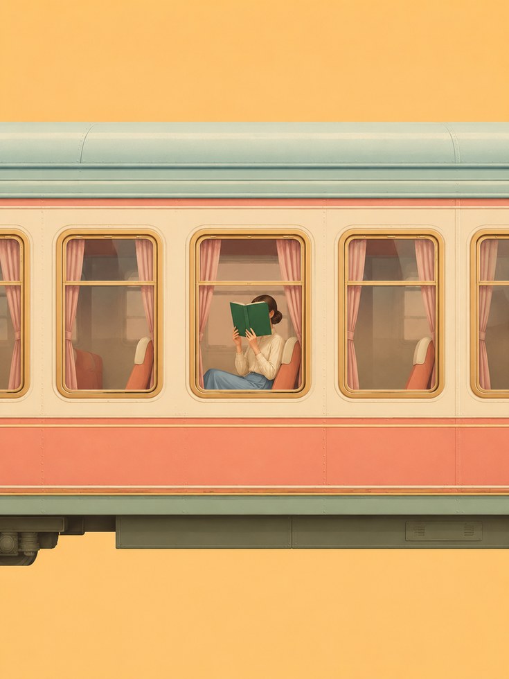 Train Wall Art – Reading Woman Print - artwork on paper