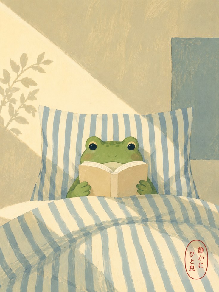 Frog Reading Wall Art – Cozy Animal Print - artwork on paper