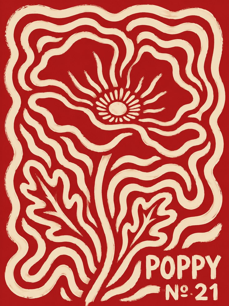Vintage Poppy Poster – Red Floral Wall Art - artwork on paper