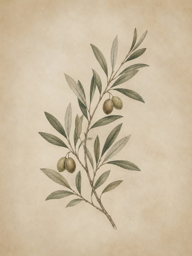 Olive Branch Botanical Print — Vintage Watercolor Style - artwork on paper