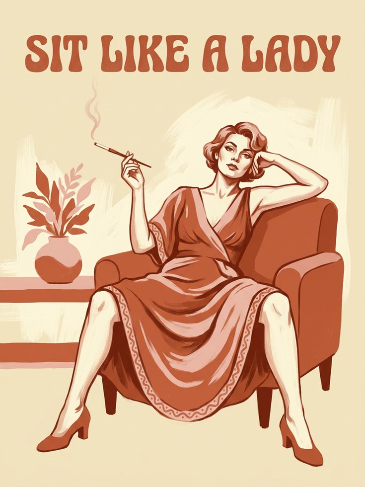 Sit Like a Lady Retro Poster: Vintage Lounge Art Print - artwork on paper