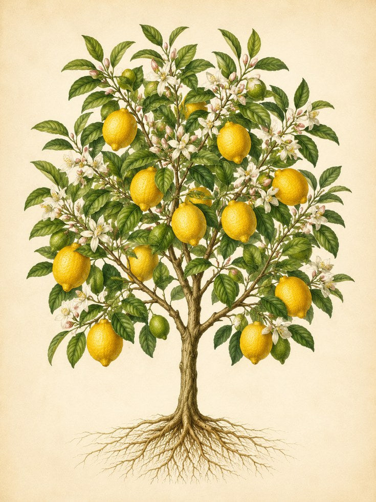 Lemon Tree Botanical Print — Vintage Citrus Illustration - artwork on paper
