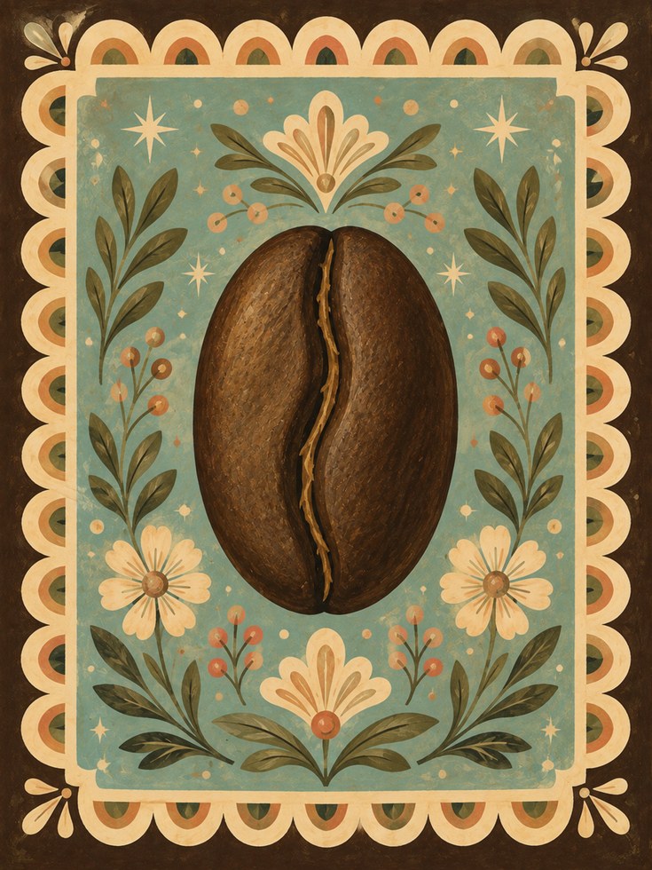 Coffee Bean Wall Art – Folk Art Kitchen Print - artwork on paper