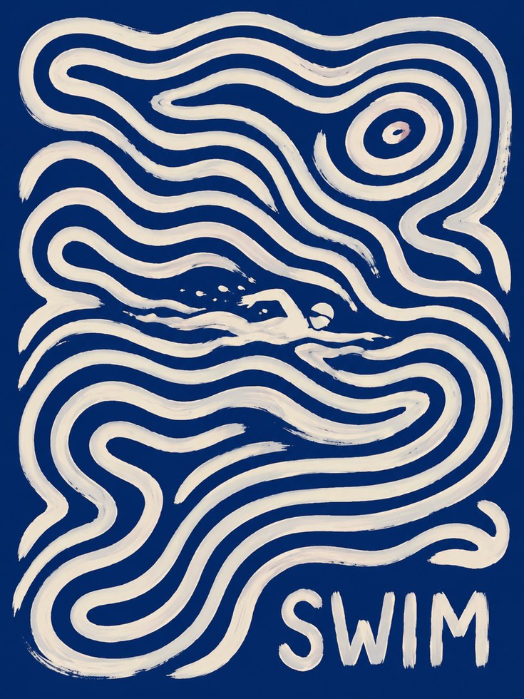 Swimming Wall Art – Retro Swimmer Print - artwork on paper