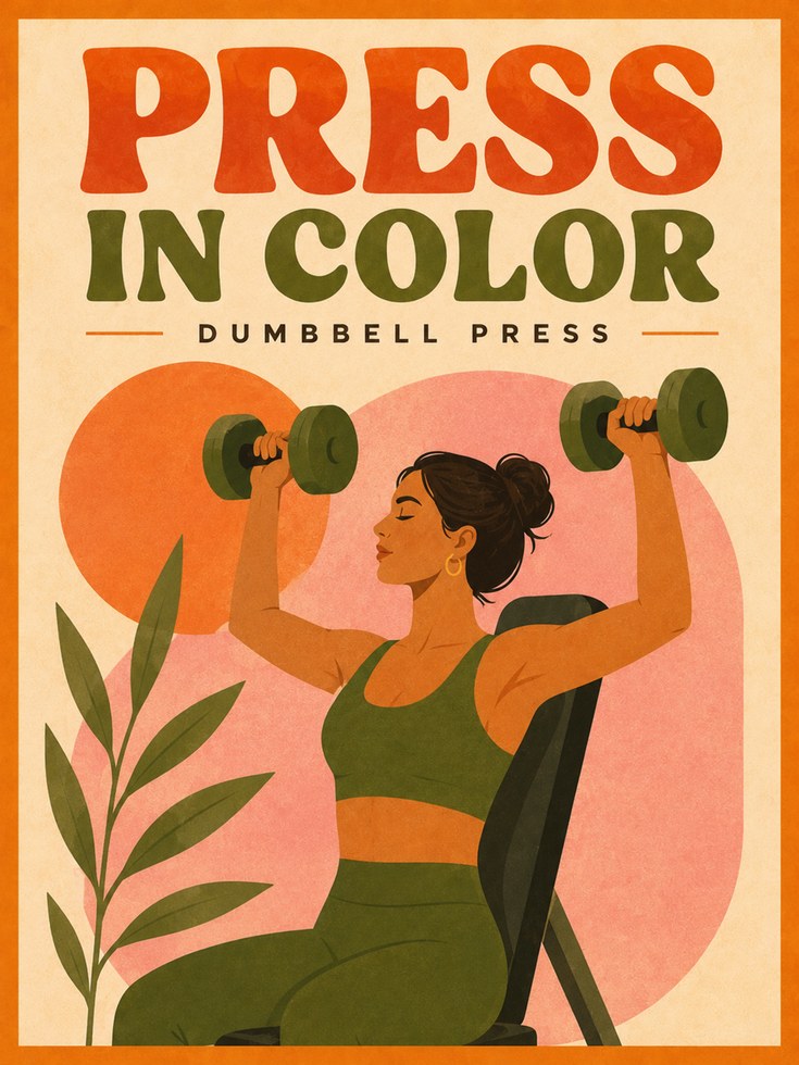 Dumbbell Press Fitness Poster: Retro Gym Art Print - artwork on paper