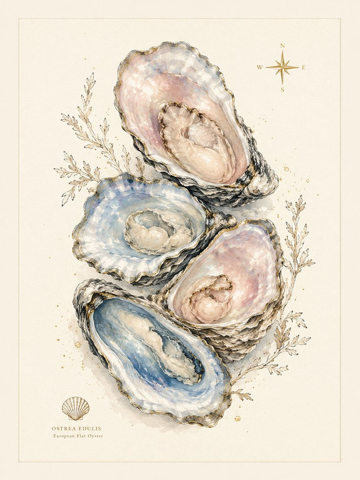 Oyster Wall Art – Coastal Nautical Print - artwork on paper