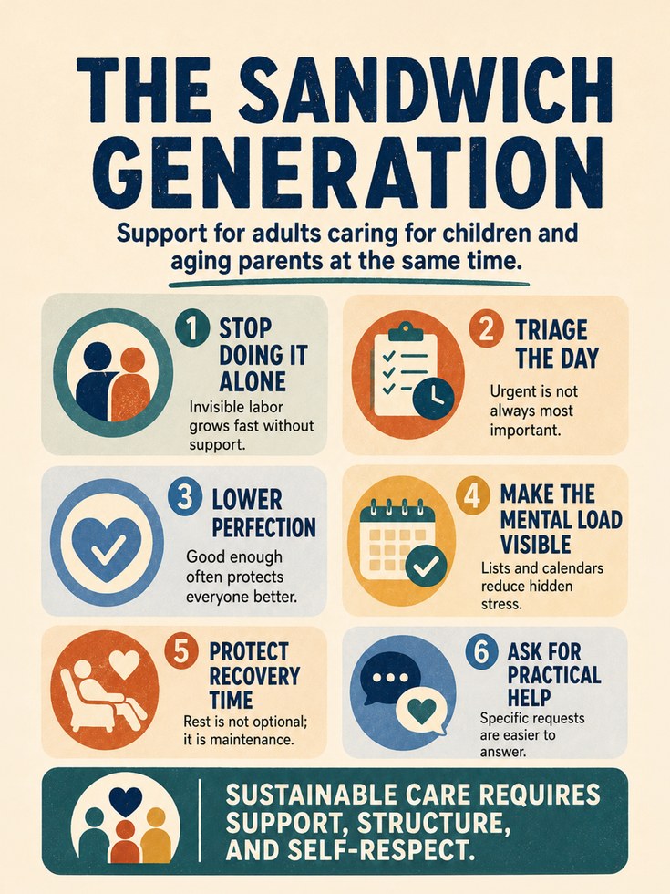 Sandwich Generation Care Guide Poster: Retro Educational Print - artwork on paper