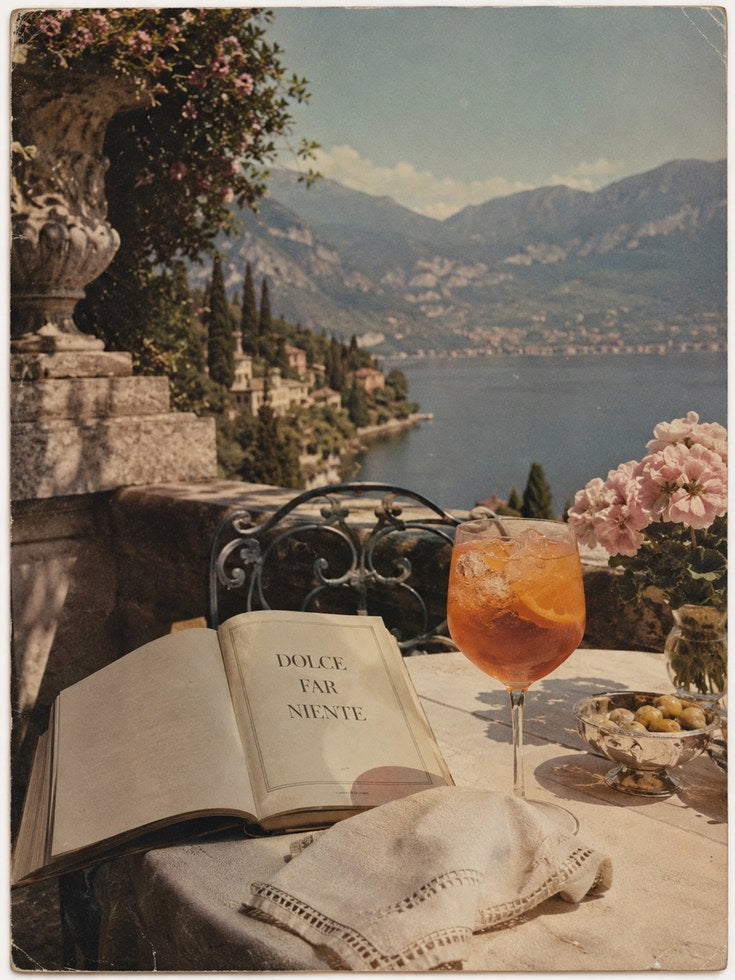 Italian Terrace Print – Lake View Wall Art - artwork on paper