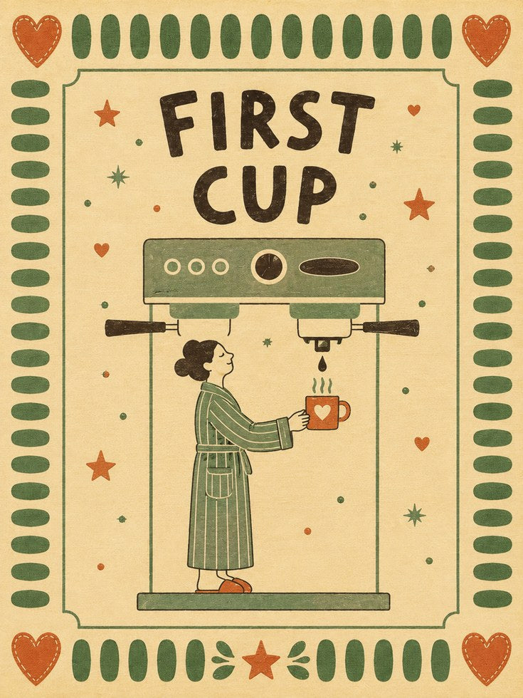 First Cup Coffee Print - artwork on paper