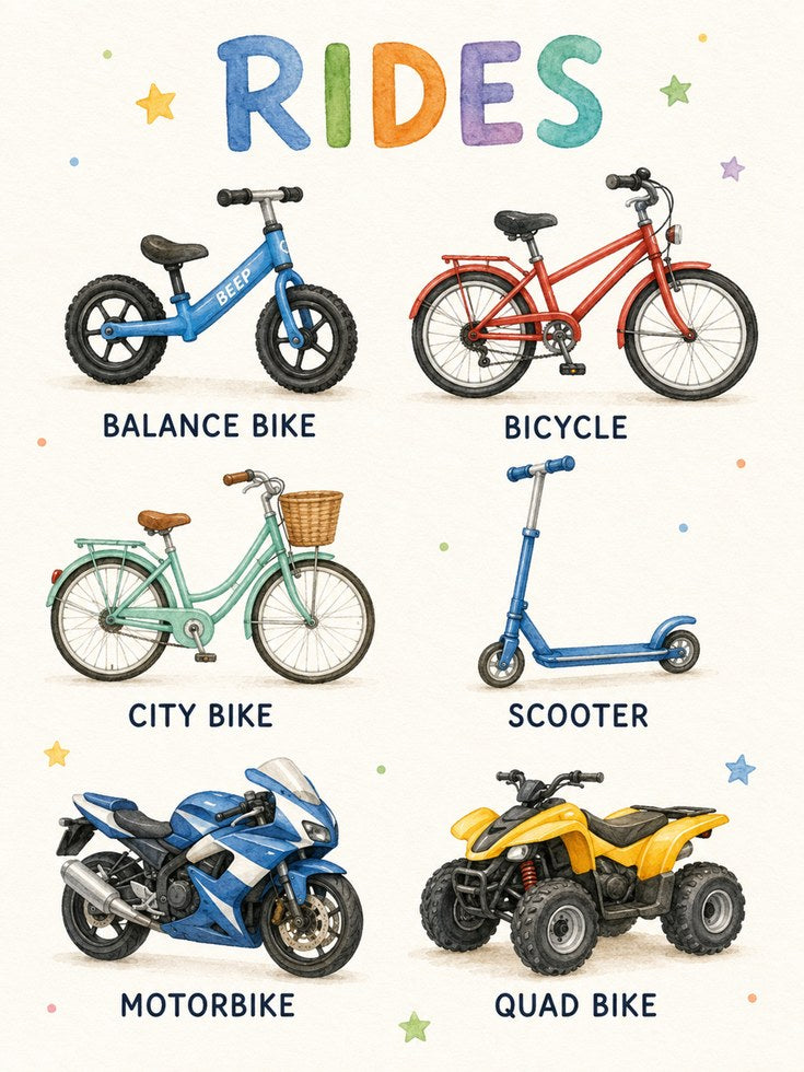 Types of Rides Print: Balance Bike – Scooter - artwork on paper